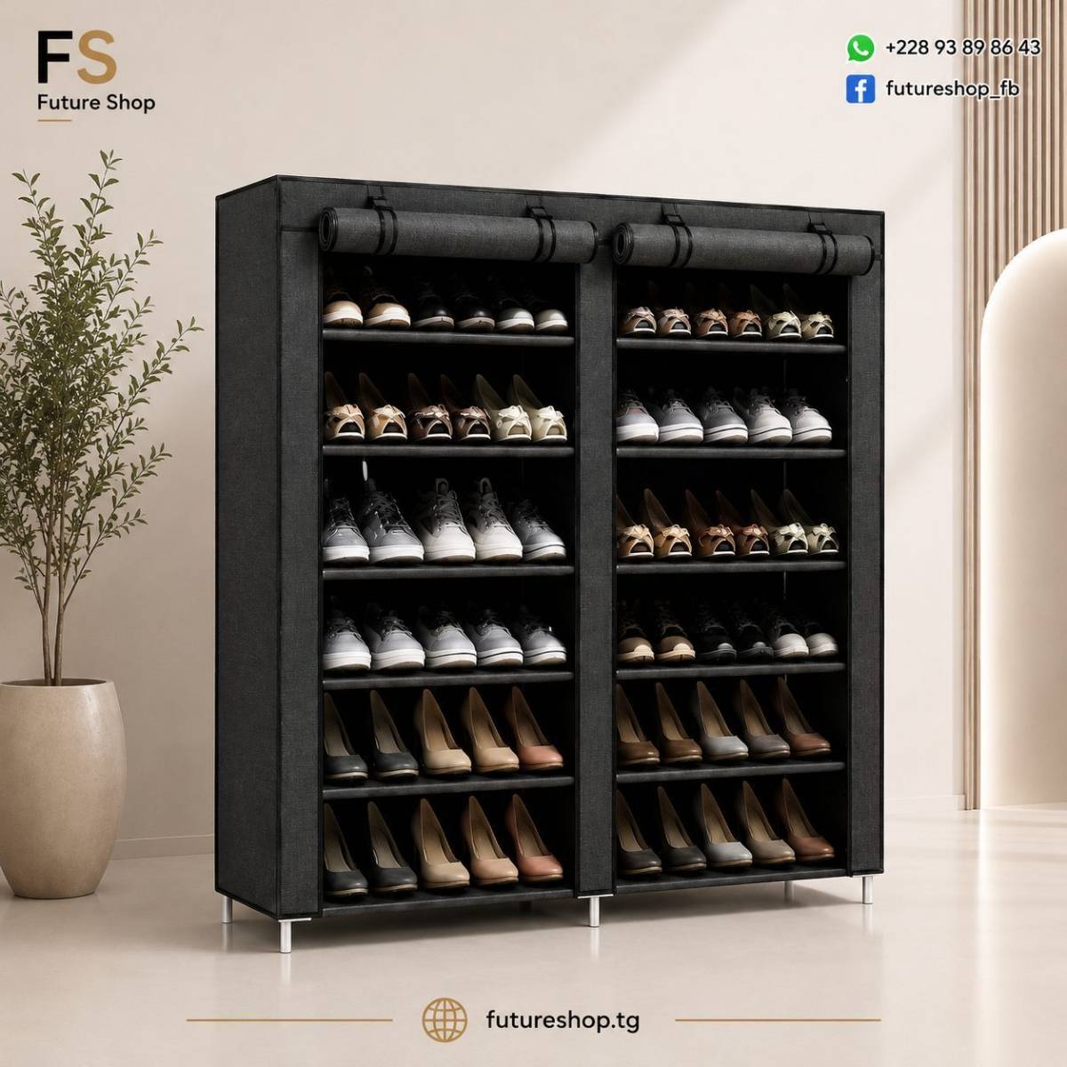 ARMOIRE À CHAUSSURES EN TISSU 2 BATTANTS – GRANDE CAPACITÉ DE RANGEMENT