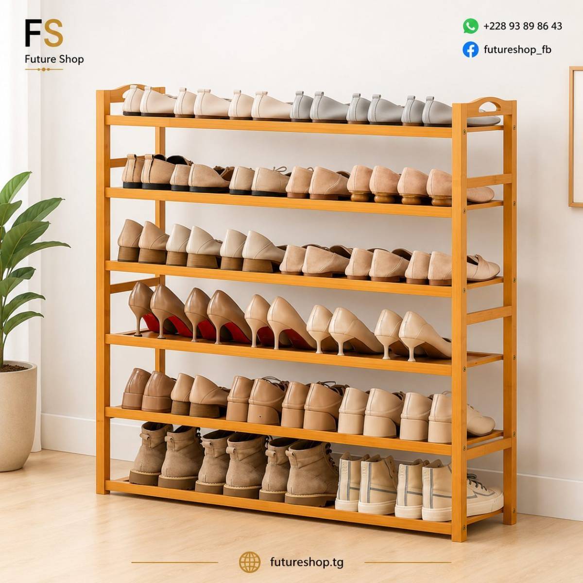 Étagère à Chaussures en Bois 6 Niveaux
