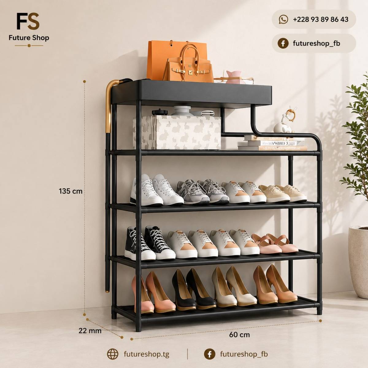 Étagère à Chaussures Multiniveaux avec Plateau de Rangement