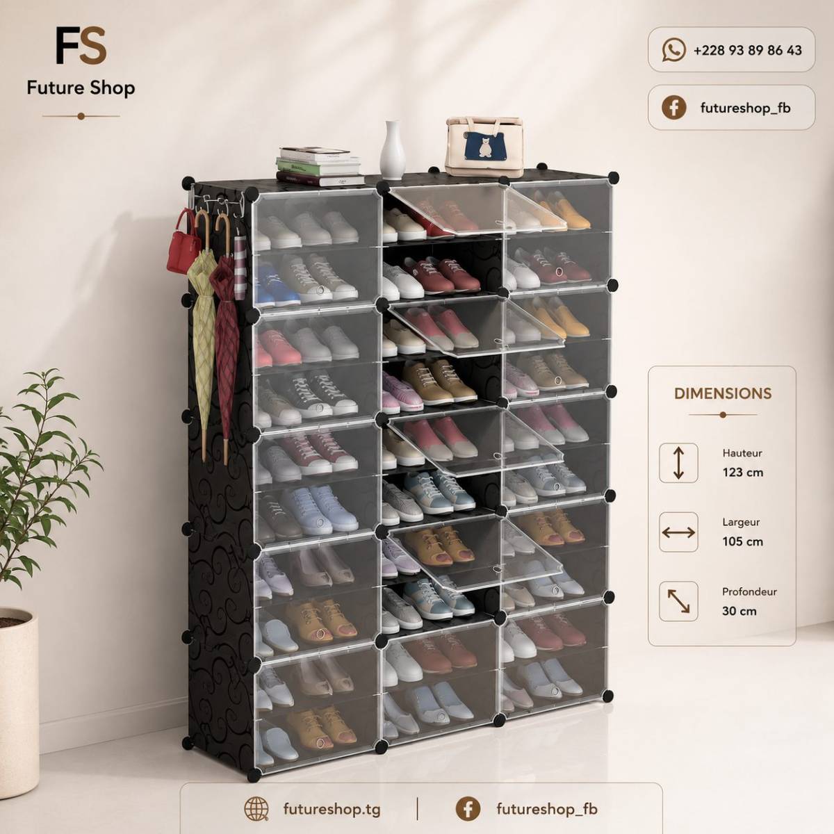 Armoire Box Chaussures Modulaire 48 Paires avec Protection Anti-Poussière