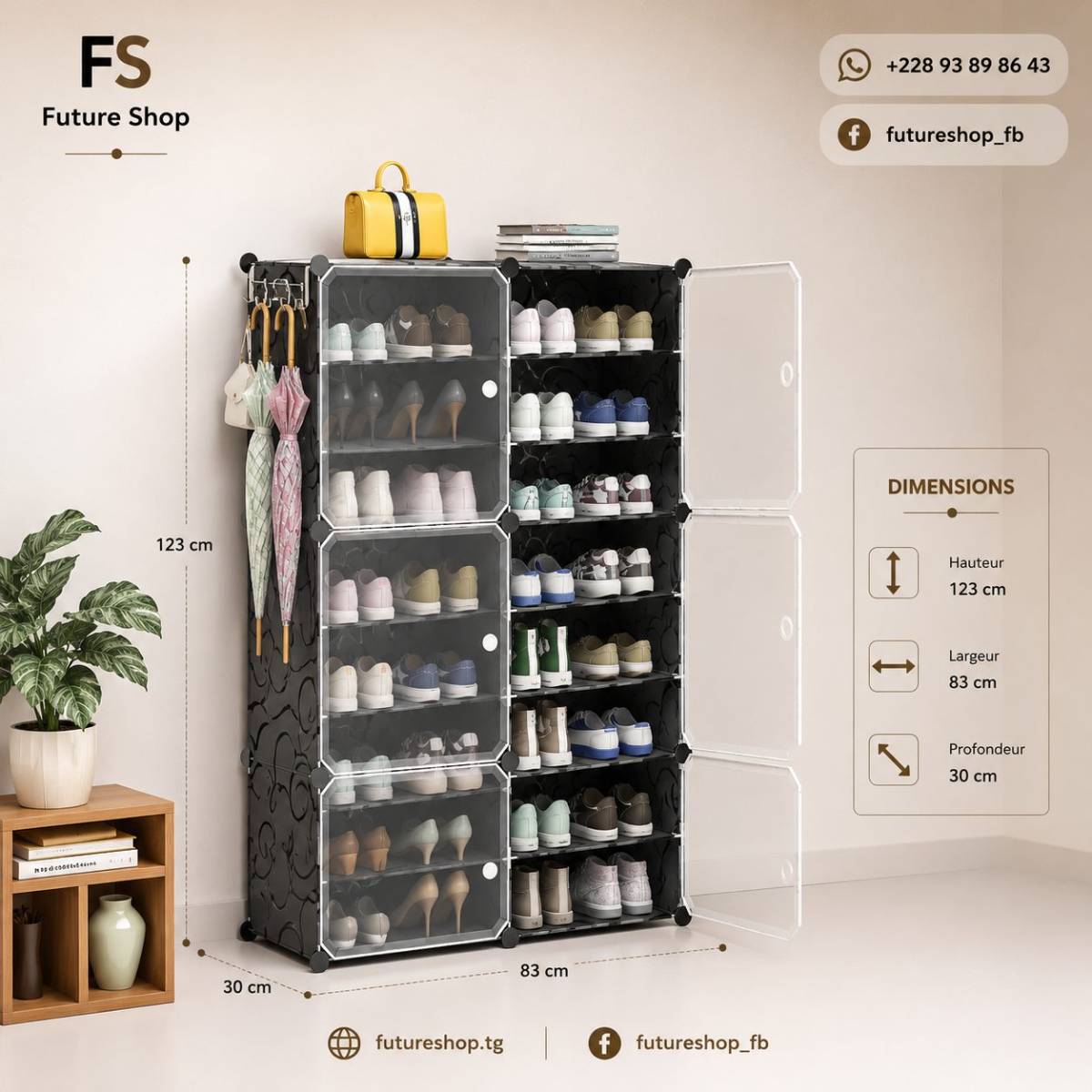 Armoire Modulaire à Chaussures 36 Paires avec Protection Anti-Poussière