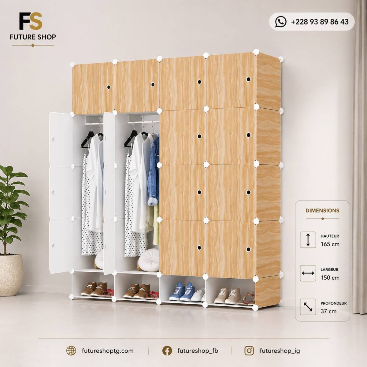 ARMOIRE BOX PLASTIQUE MODULABLE DE RANGEMENT - 4 BATTANTS