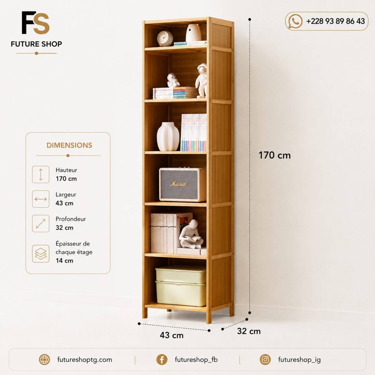 Étagère Multifonction en Bambou 6 Niveaux – Rangement et Décoration Premium