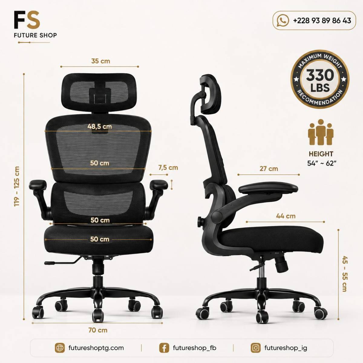 Chaise de Bureau Ergonomique Premium avec Appui-Tête Réglable et Roues 360°