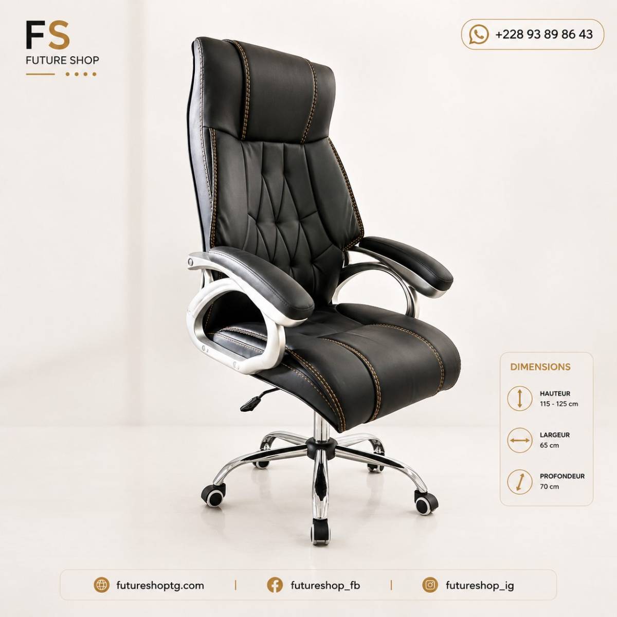 Fauteuil Exécutif Premium en Cuir PU avec Rotation 360° et Hauteur Réglable