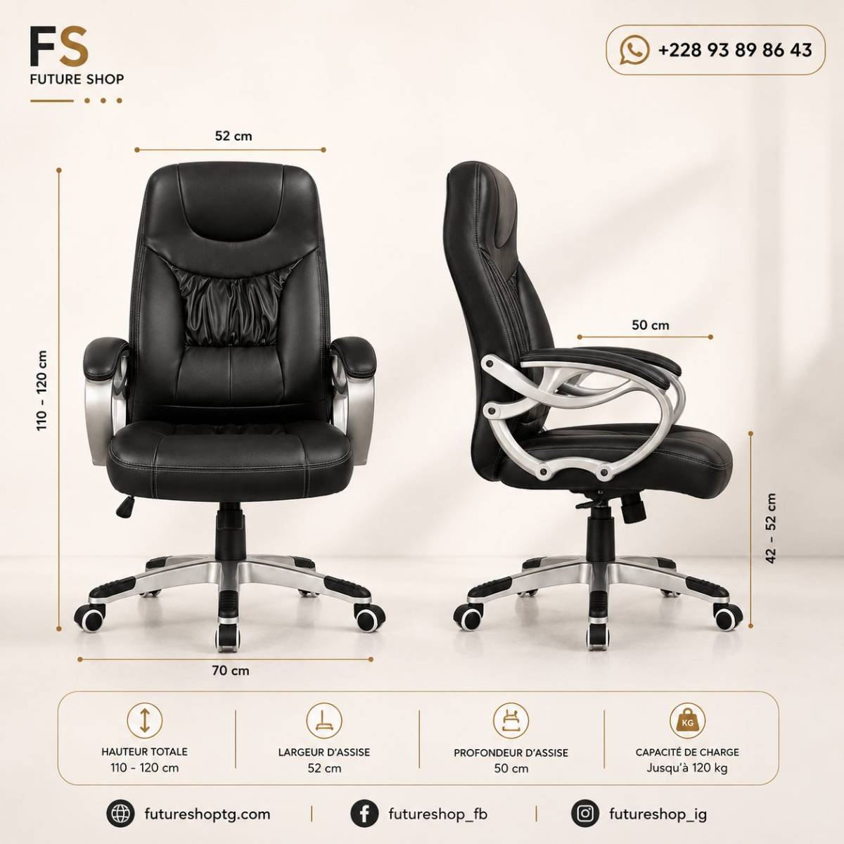 Chaise de Bureau Directeur Ergonomique en Cuir PU – Confort Premium et Mobilité 360°