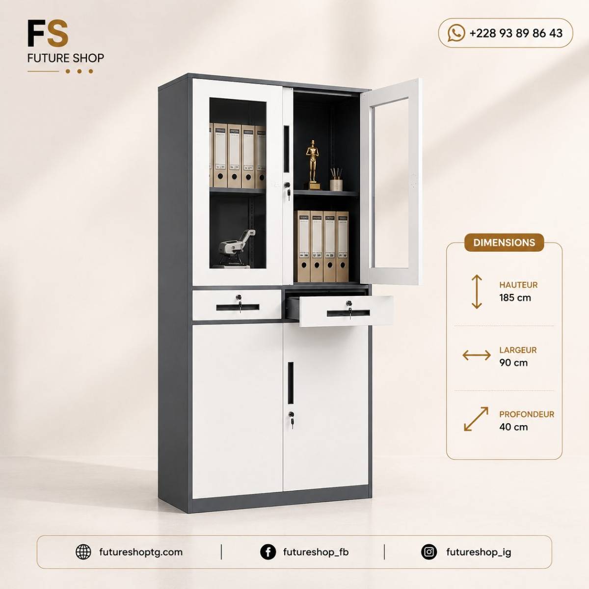 Armoire Métallique de Bureau Sécurisée – Grande Capacité de Rangement