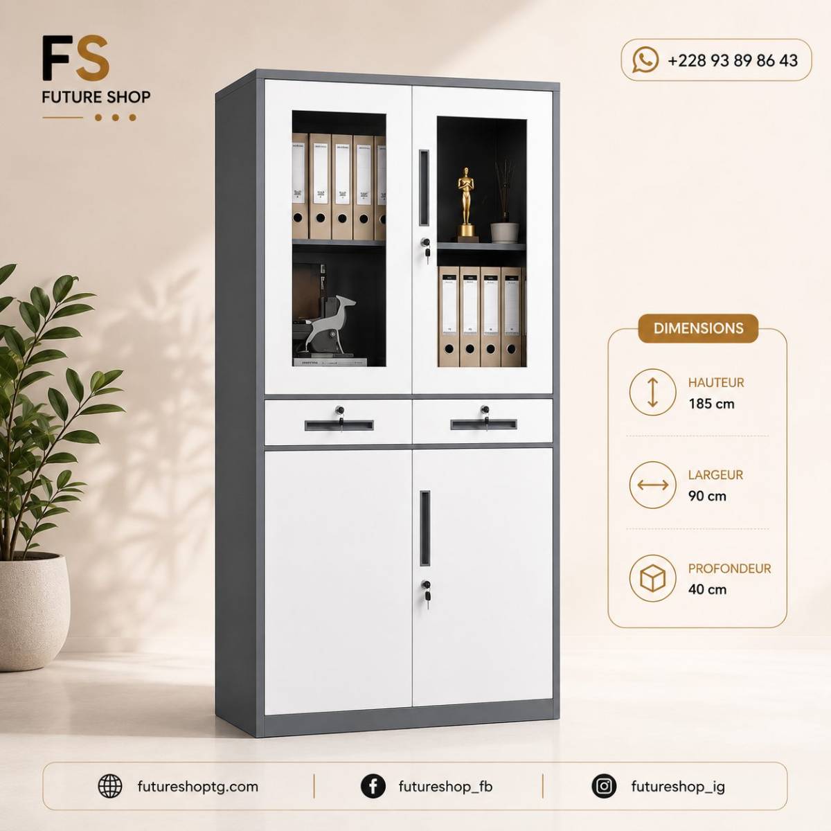 Armoire Métallique de Bureau Sécurisée – Grande Capacité de Rangement