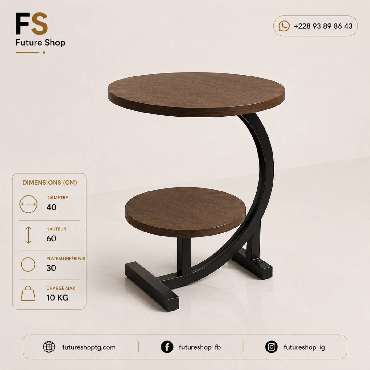 Table d’Appoint Double Plateau Élégance & Praticité – Design Moderne en Bois et Métal