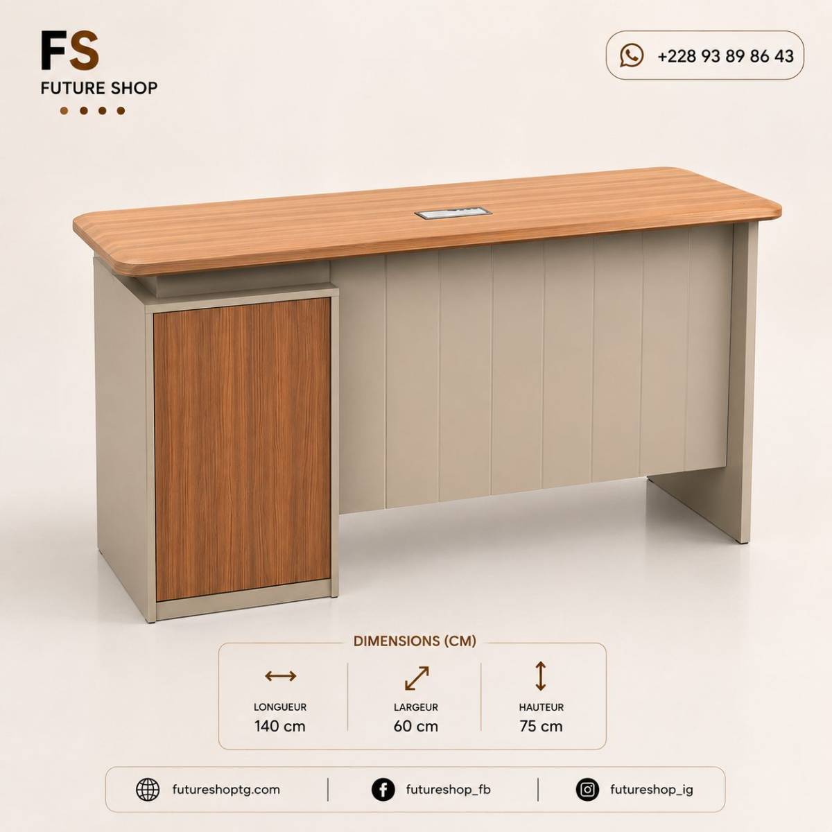 Bureau Professionnel avec Rangement Intégré et Passe-Câbles