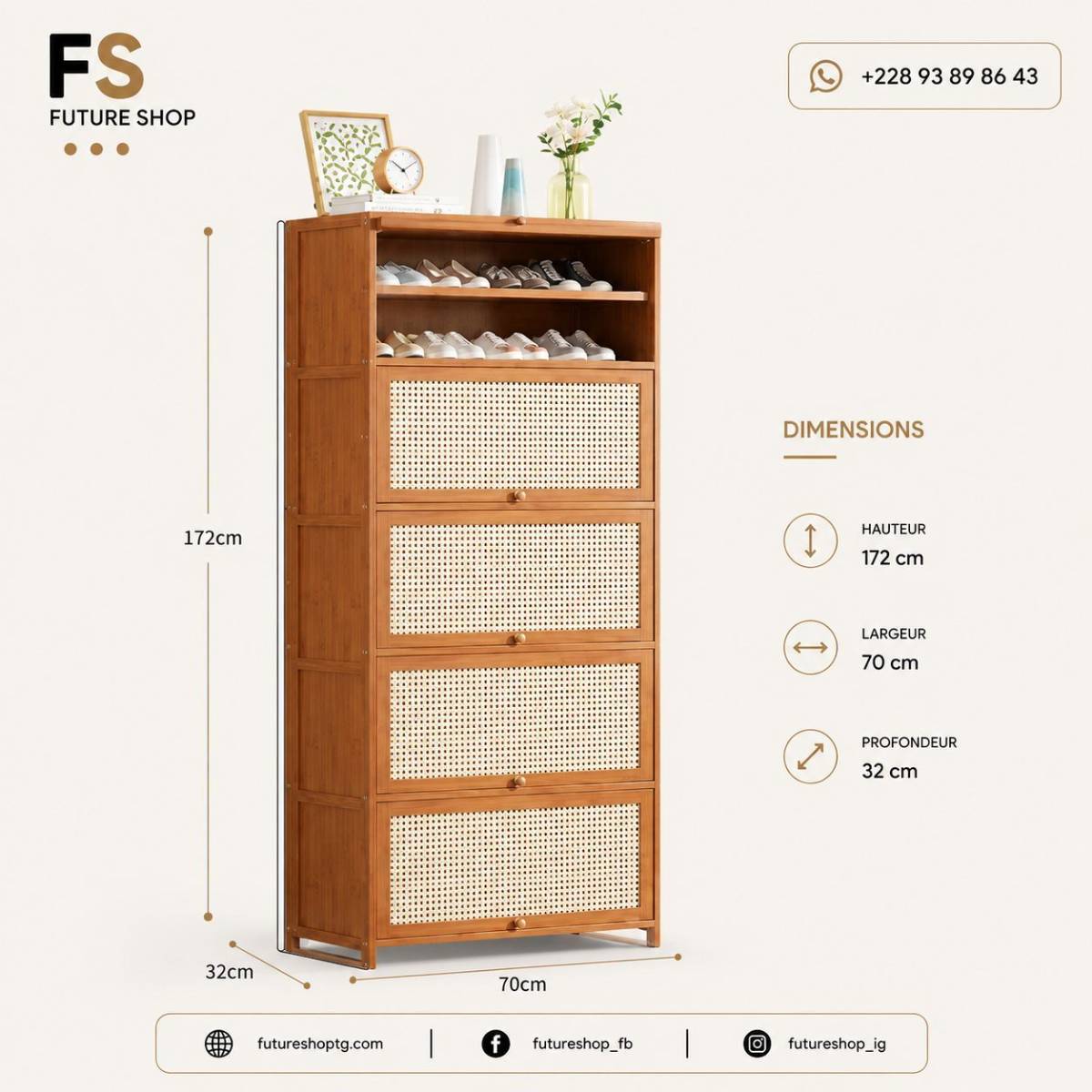 Étagère chaussures en bois de bambou