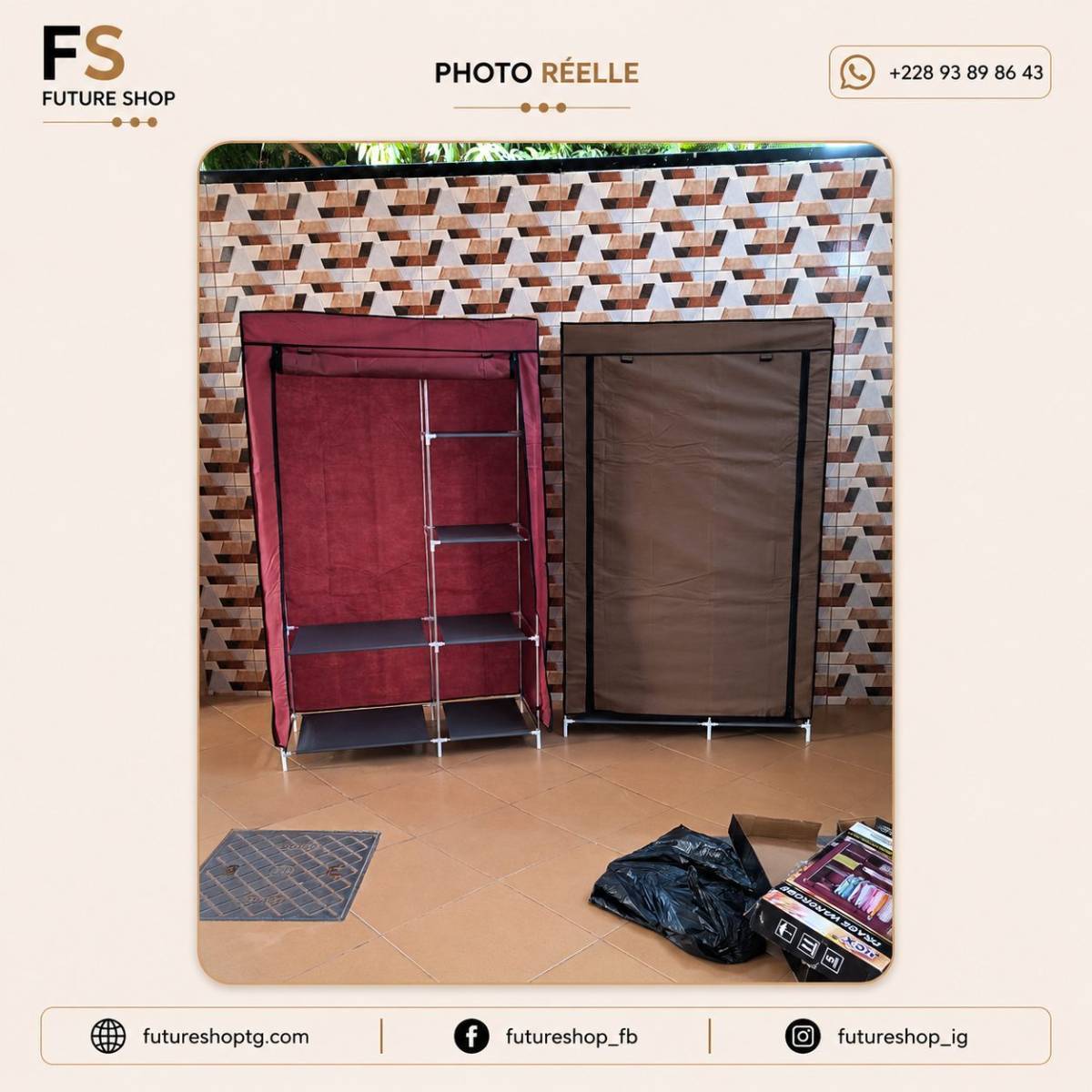 ARMOIRE EN TISSU COMPACTE AVEC PENDERIE ET ÉTAGÈRES DE RANGEMENT